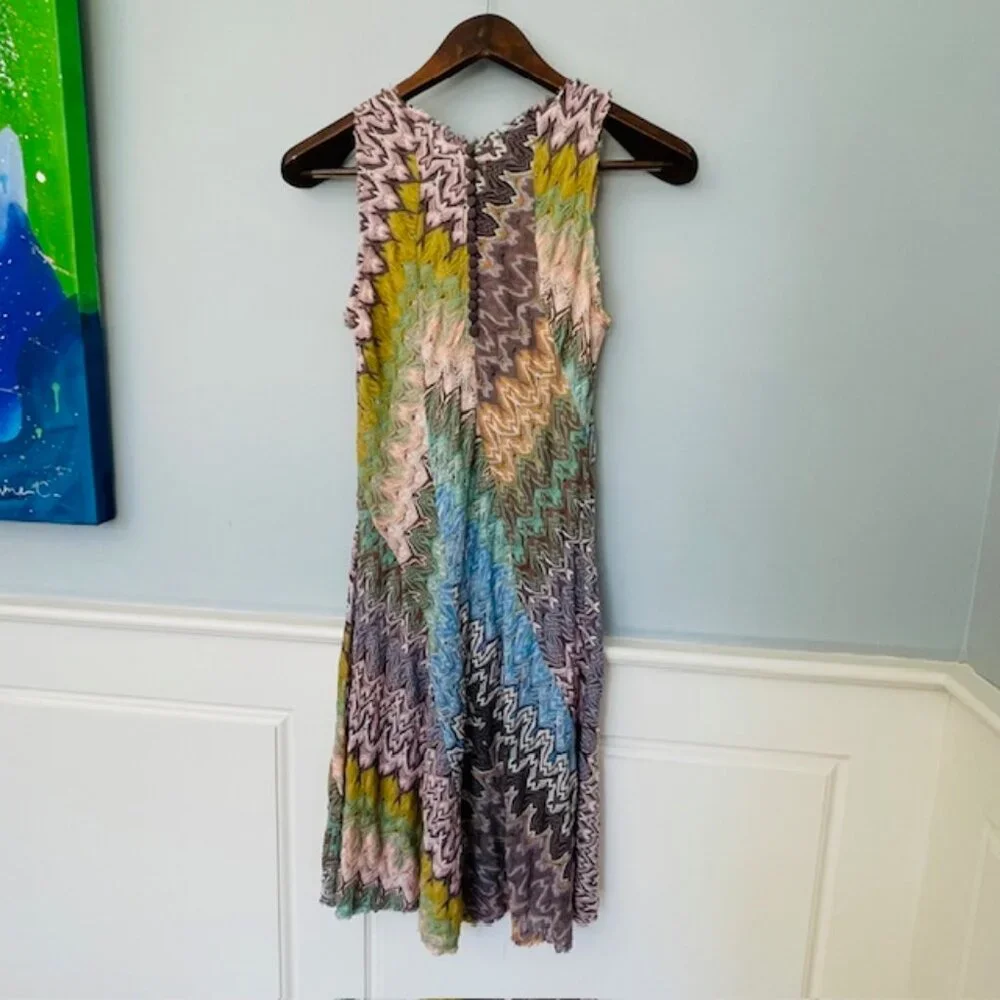 Missoni Vintage Zig Zag Raschel Lacy Knit High Neck Tank Mini Dress 40 XS/S - Picture 5 of 11